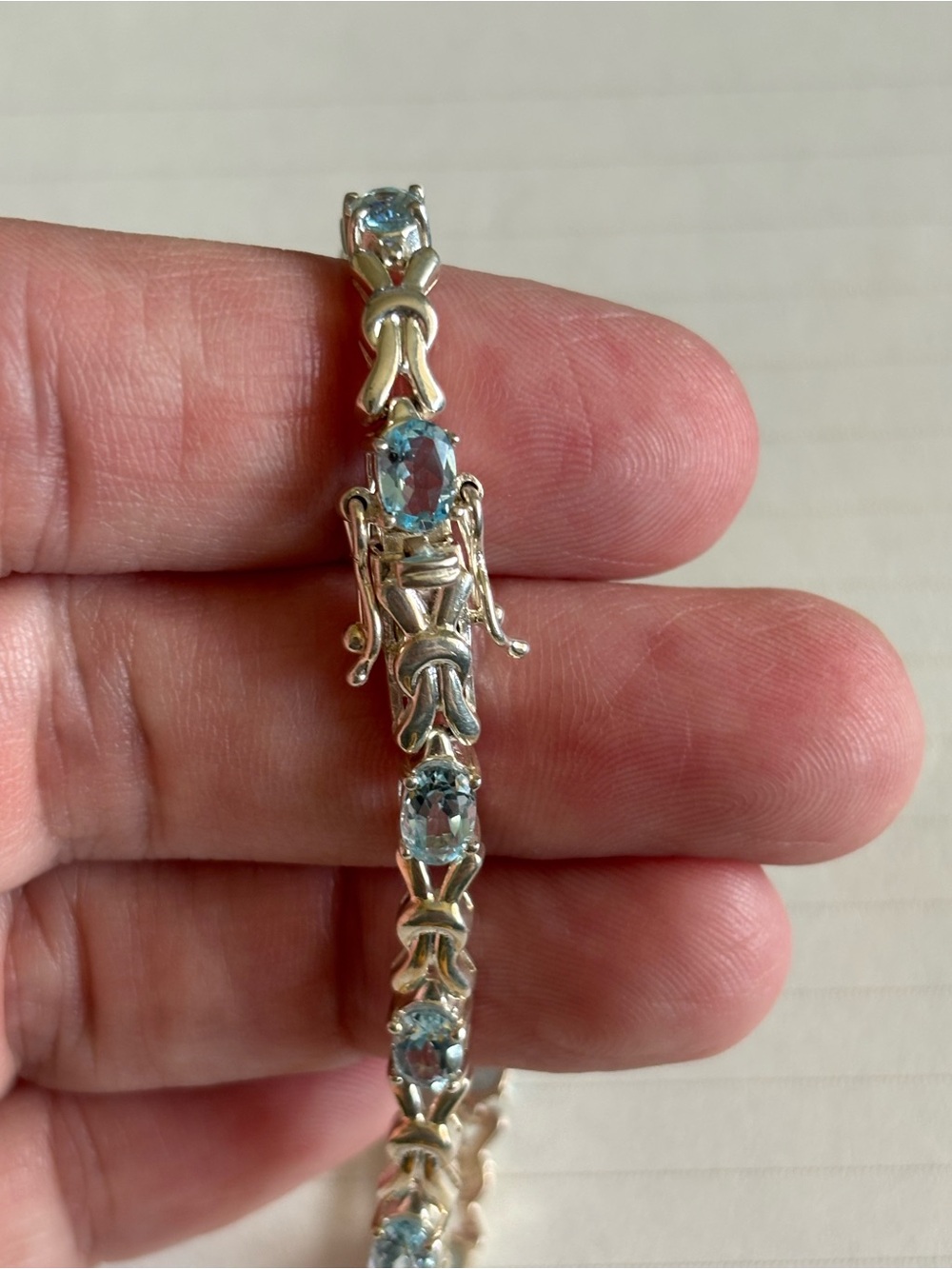 Sterling Silver Bracelet with Light Blue Gemstones - Elegant Women’s Bracelet